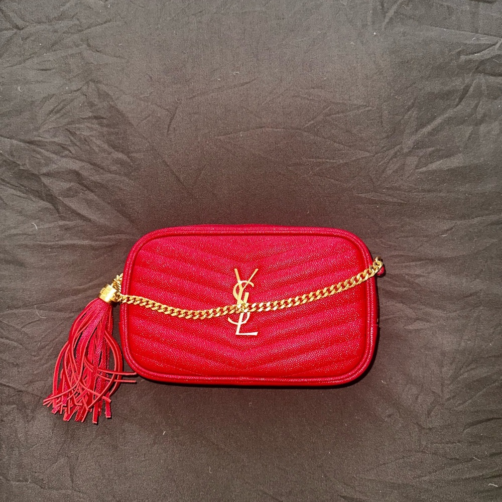 Yves Saint Laurent Red Crossbody Bag with Gold Chain